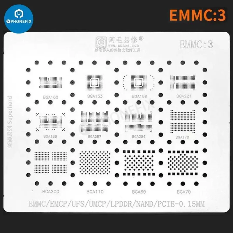 Stencil per reballing BGA Amaoe per saldatura di chip IC EMMC/EMCP/UFS