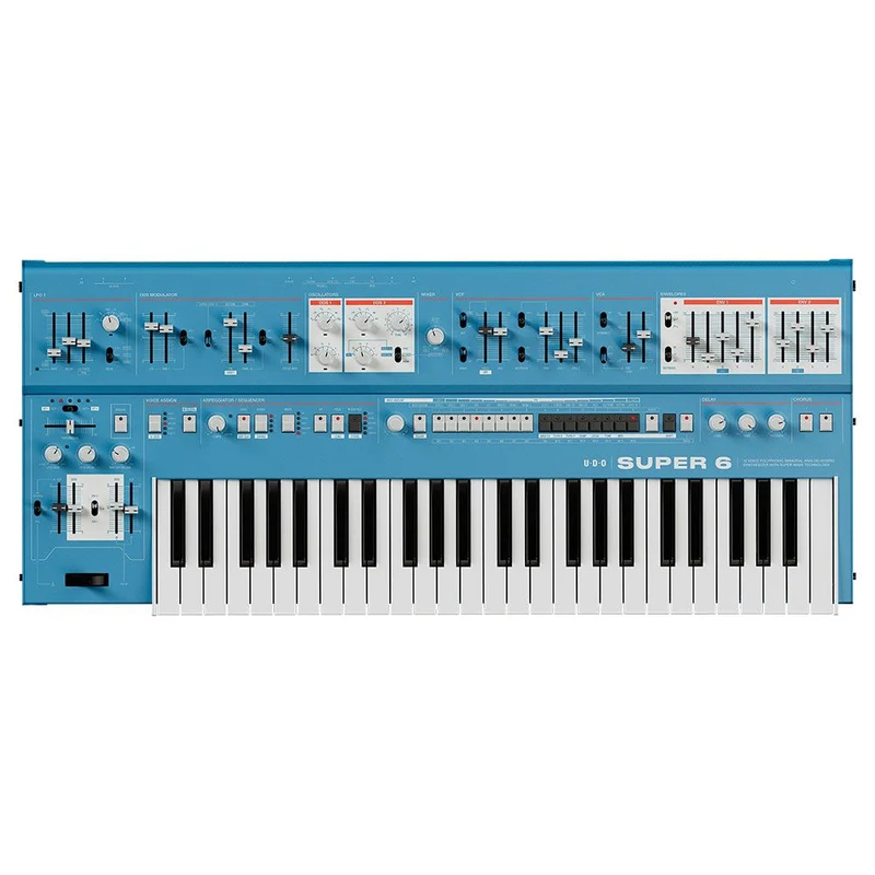 UDO Audio Super 6 ST49 Polyphonic Analog-Hybrid Synth w/ Aftertouch Keyboard (Blue)