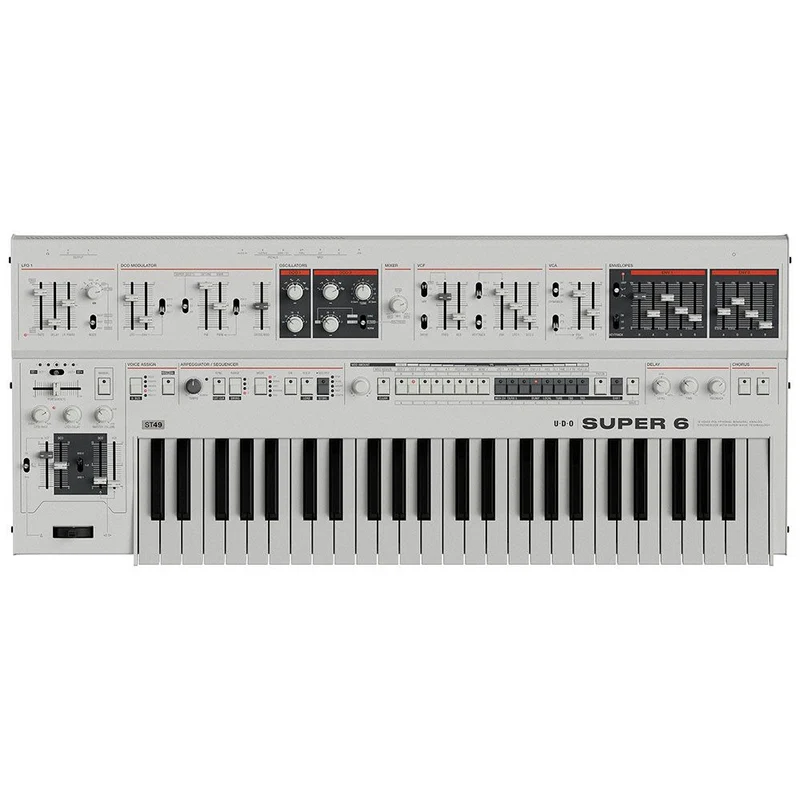 UDO Audio Super 6 ST49 Polyphonic Analog-Hybrid Synth w/ Aftertouch Keyboard (White)