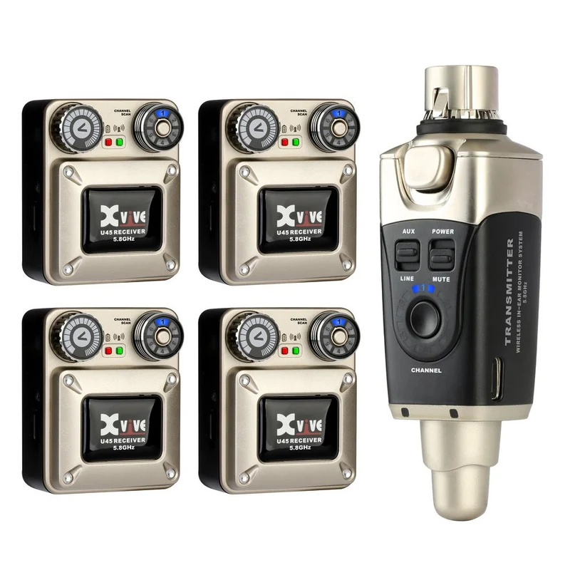 Xvive U45R2 Wireless In Ear Monitoring System 5.8GHz Including 4 Receivers