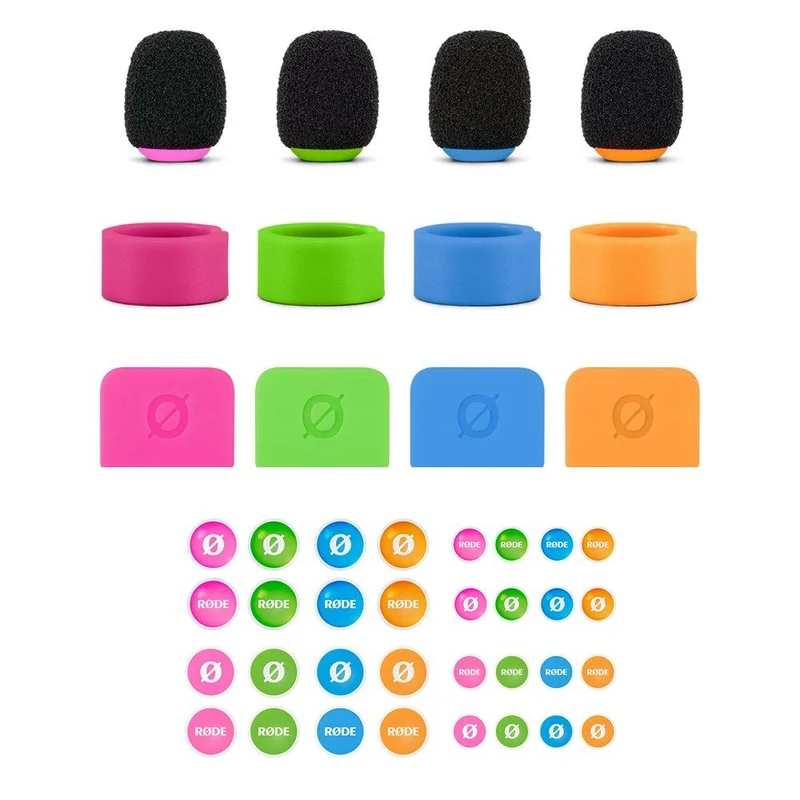 Rode Set of Four Coloured Windshields, Cable ID Rings, Tags & Sticker Sheet