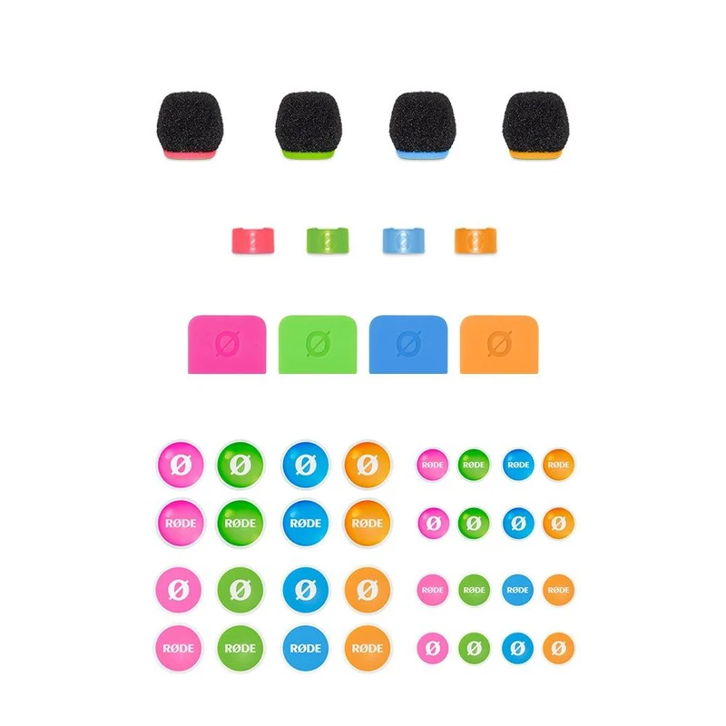Rode Set of Four Coloured Windshields, Cable ID Rings, Tags & Sticker Sheet