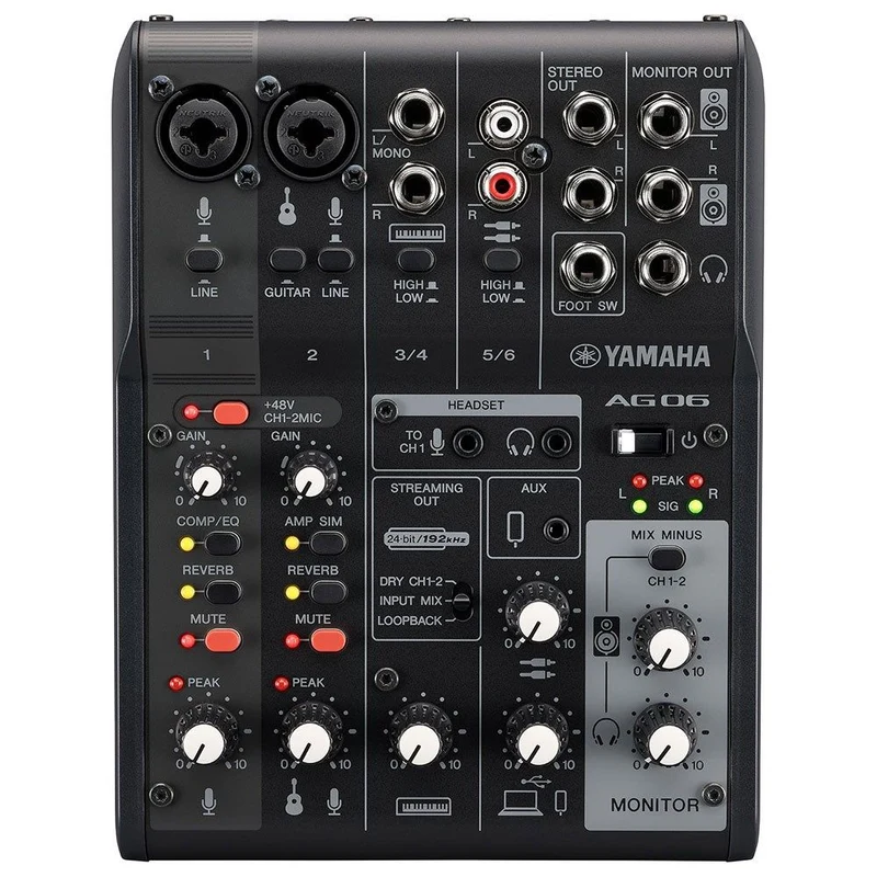 Yamaha AG06 MK2 3-Channel Live Streaming Mixer w/ USB Audio Interface (Black)