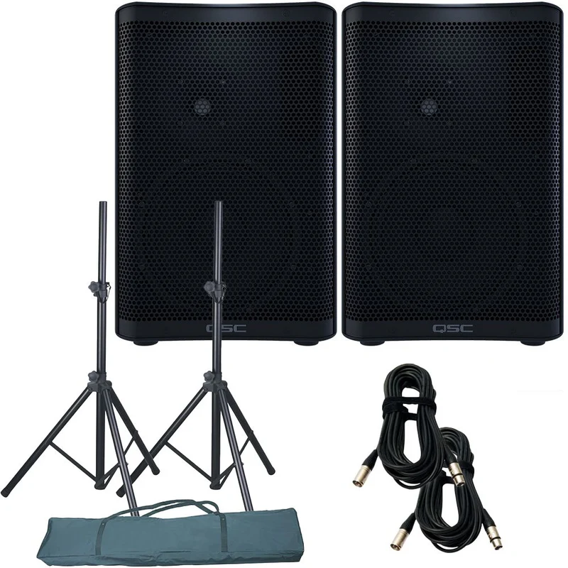 QSC CP8 PA Speaker Pack w/ Stands & 10m XLR Cables (Pair)