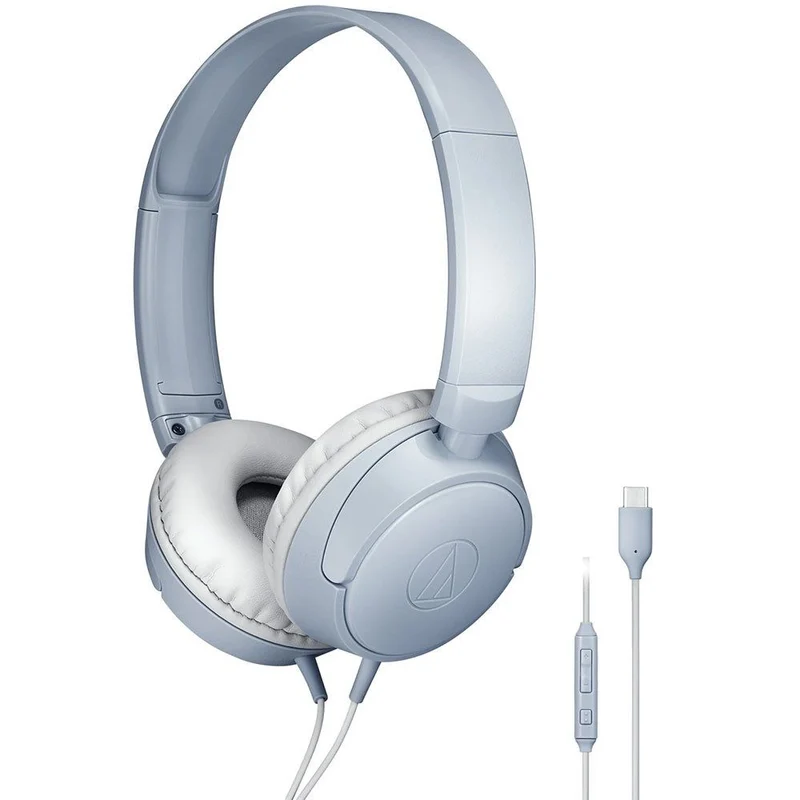 Audio Technica ATH S120C On-Ear Headphones w/ USB-C Connector & Mic & (Blue Grey)