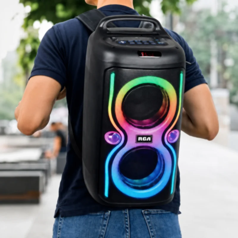 Cassa Bluetooth portatile a zaino 100W RMS con luci RGB ricaricabile