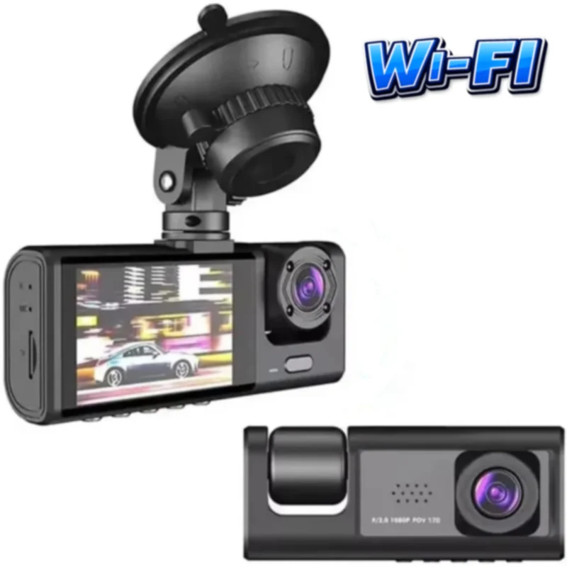 Dash Cam WI-FI con ventosa 3 telecamera HD 1080p con visione notturna