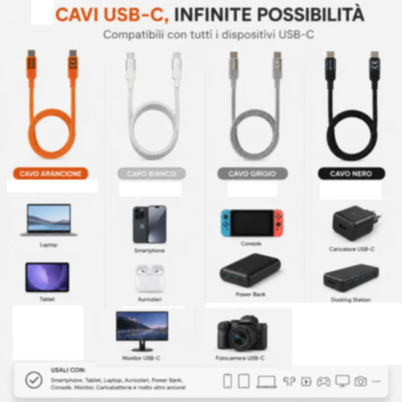 Cavo magnetico da Type-C a Type-C di ricarica e dati 1.2 Metri 60 Watt