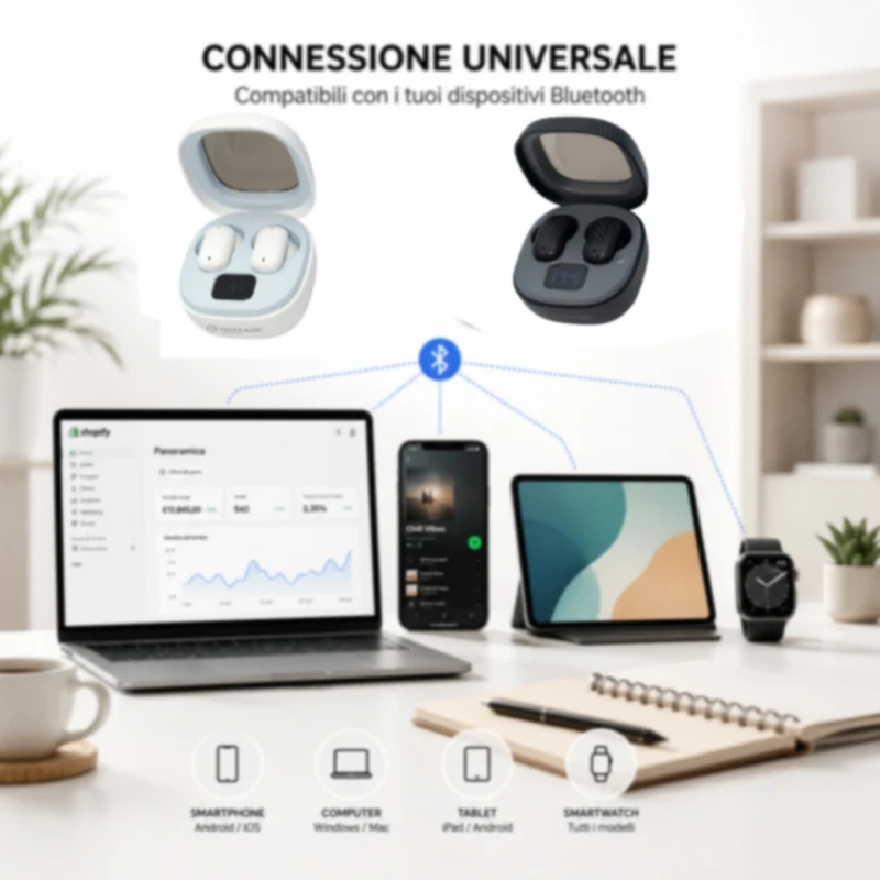 Auricolare Bluetooth cuffia ricaricabile in-ear custodia con display