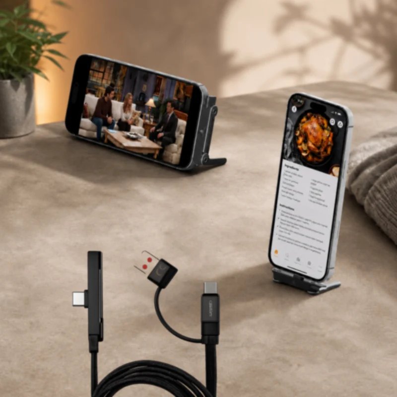 Cavo 3IN1 USB-A 2 USB-C ricarica rapida 60W con supporto pieghevole integrato