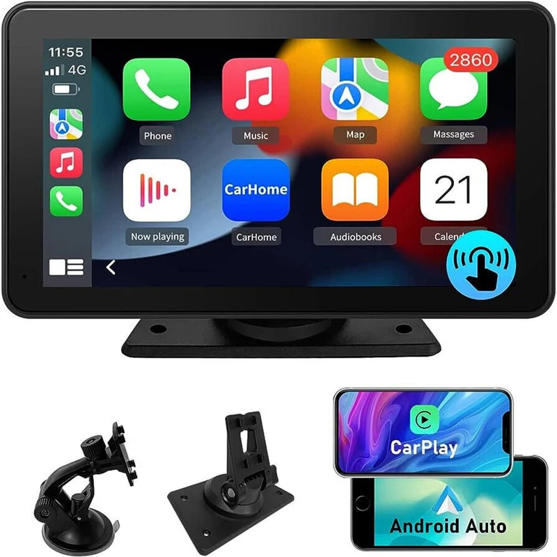 Monitor 7" CarPlay Bluetooth touchscreen con FM aux e slot TF card