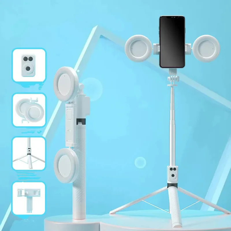 Selfie stick bluetooth con telecomando cavalletto e 2 luci ring light