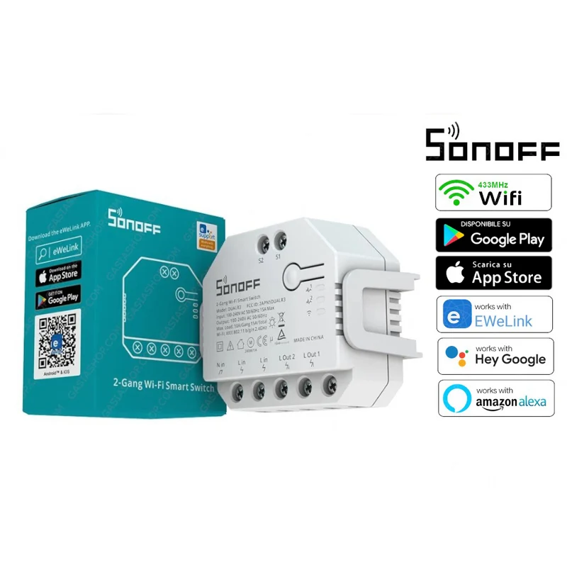 Interruttore smart SONOFF DualR3R wireless WiFi con app