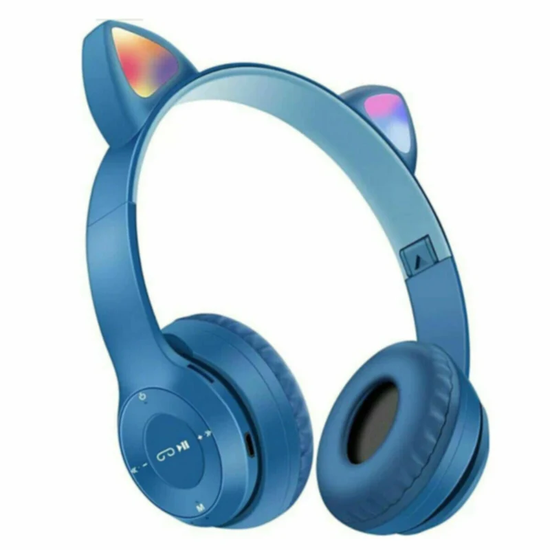 Cuffia Bluetooth pieghevole con orecchie di gatto luminose TF card