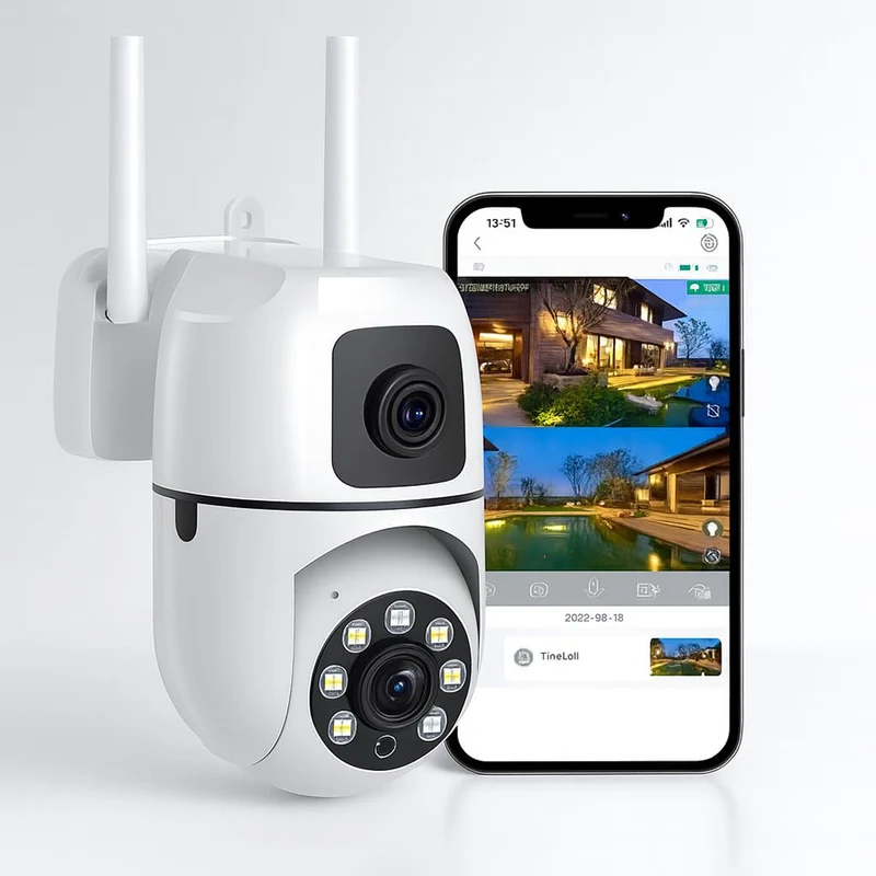 Mini dome telecamera 1080P 2 obbiettivi WI-FI 2.4 Ghz PTZ con led