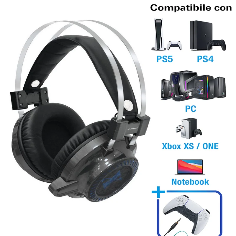 Cuffia gaming compatibilità universale con LED blu e cavo da 2mt
