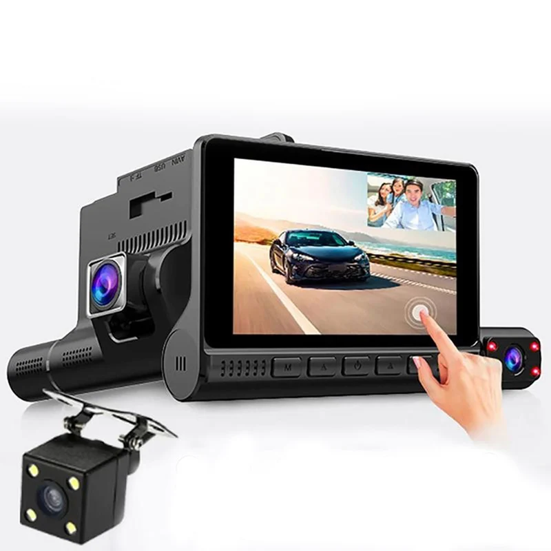 Dash cam con monitor 4” touch screen con 3 telecamere HD 1080P