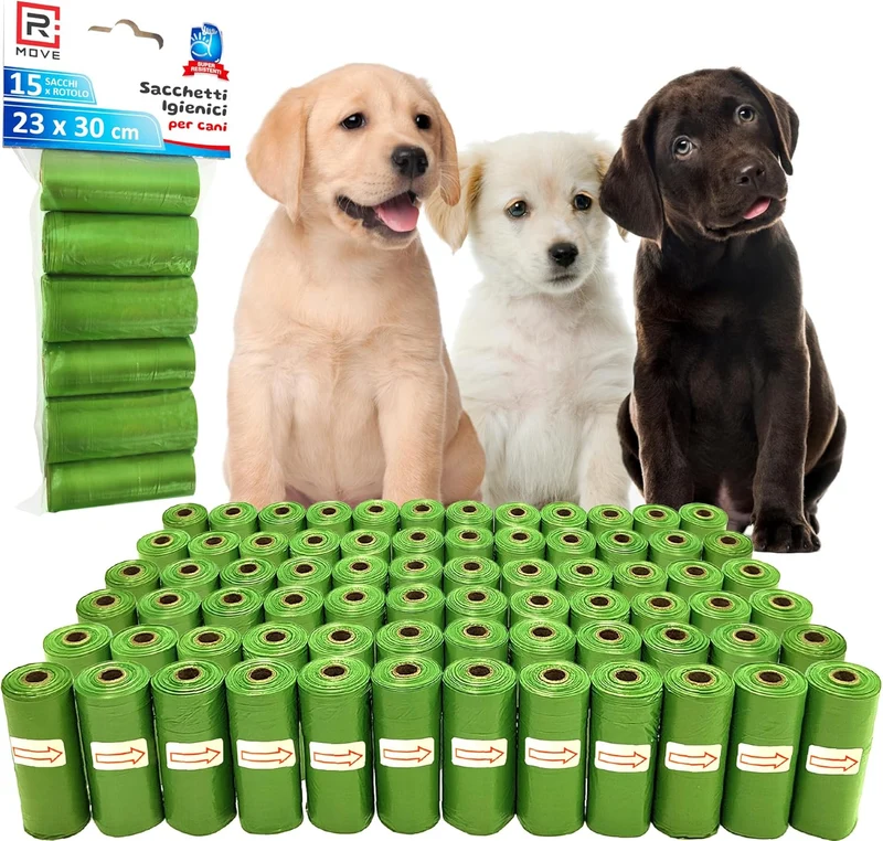R MOVE Sacchetti Cane Cacca 1080 pz (72 Rotoli) - Sacchettini Igienici Per Cani - Buste 30x23 Resistenti Dog