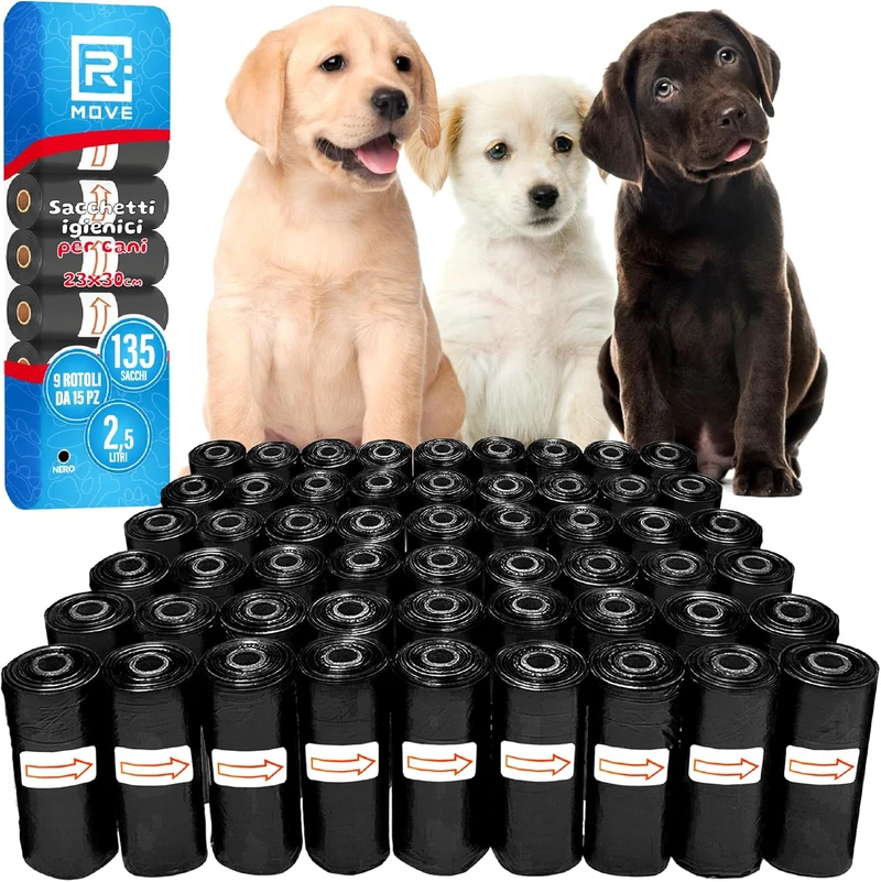 R MOVE Sacchetti Cane Cacca 810 pz (54 Rotoli) - Sacchettini Igienici Per Cani - Buste 30x23 Resistenti Dog