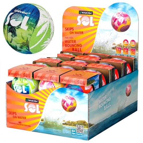 Waboba Palla SOL Skips on Water Bouncing Ball (1pz) Pallina che rimbalza sull’acqua, Cambia Colore al Sole, originale per saltare sull'oceano, lago e piscina – Giocattolo acquatico ad alte prestazioni per un'estate di divertimento senza fine 8cm (Palme)