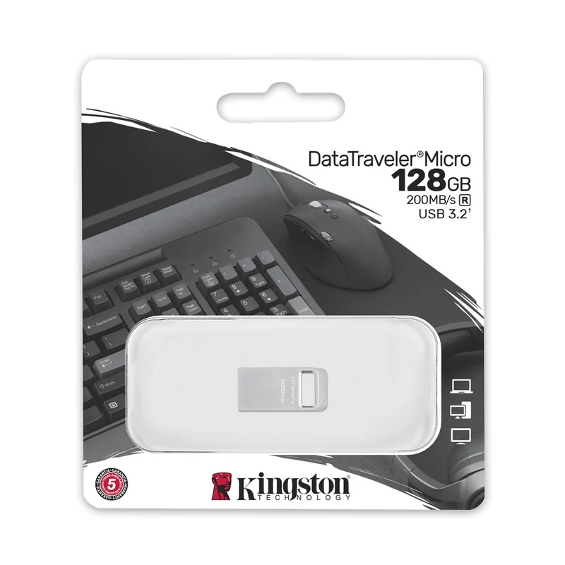 Kingston Pendrive 128GB DTMC3G2/128GB DataTravel Micro Gen.1 USB-A 3.2 Chiavetta Metallo Type-A Memoria Drive Flash PC 200MB/s(R) Silver Metal
