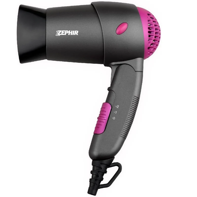 Zephir Asciugacapelli pieghevole 1200W Phon Concentratore Grigio e Rosa ZHB1200
