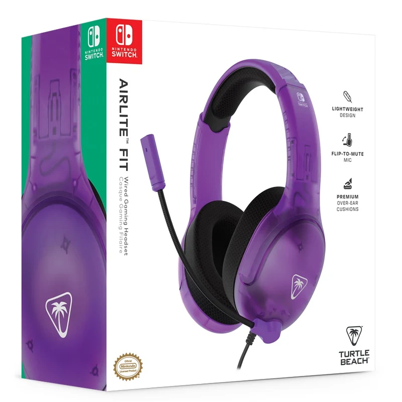 TURTLE BEACH Airlite™ Fit Cuffie da gioco Wired Gaming per Nintendo Switch 1 e 2 (Ghost Purple) Microfono flip-and-mute, padiglioni auricolari dal comfort superiore, licenza ufficiale per tutti i Nintendo Switch