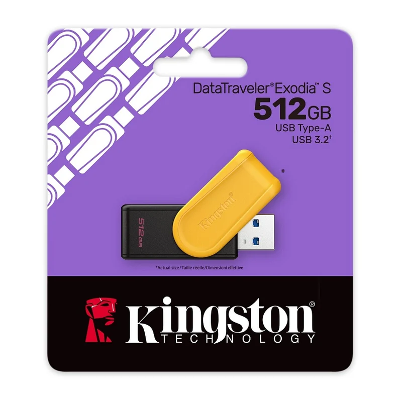 Kingston Pendrive 512GB DTXS/512GB DataTravel Exodia S USB-A 3.2 Chiavetta Type-A Memoria Drive Flash PC 200MB/s Nero/Giallo