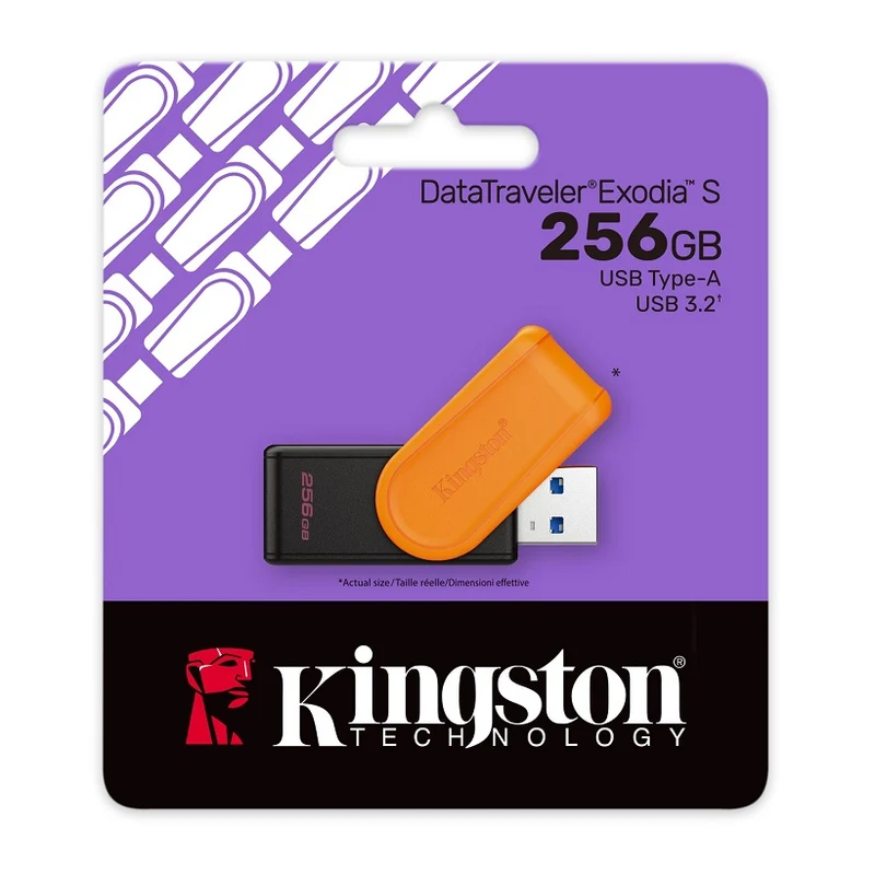 Kingston Pendrive 256GB DTXS/256GB DataTravel Exodia S USB-A 3.2 Chiavetta Type-A Memoria Drive Flash PC 200MB/s Nero/Arancio