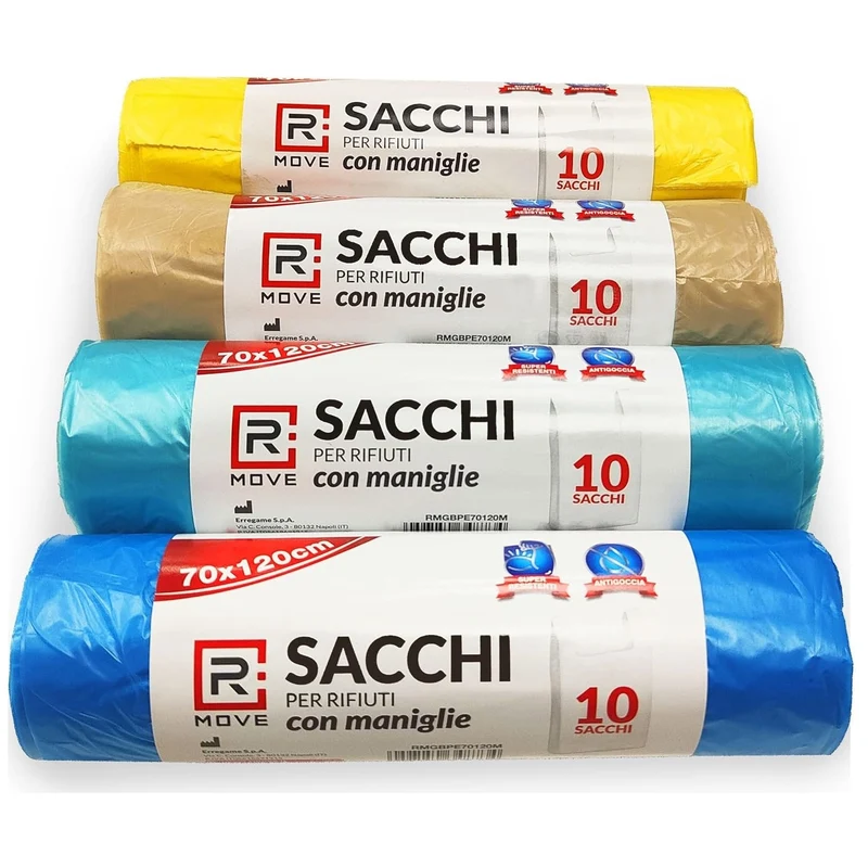 RMOVE 40 Sacchi Spazzatura 70x110 4Rotoli Sacchetti Grandi Differenziata Rifiuti