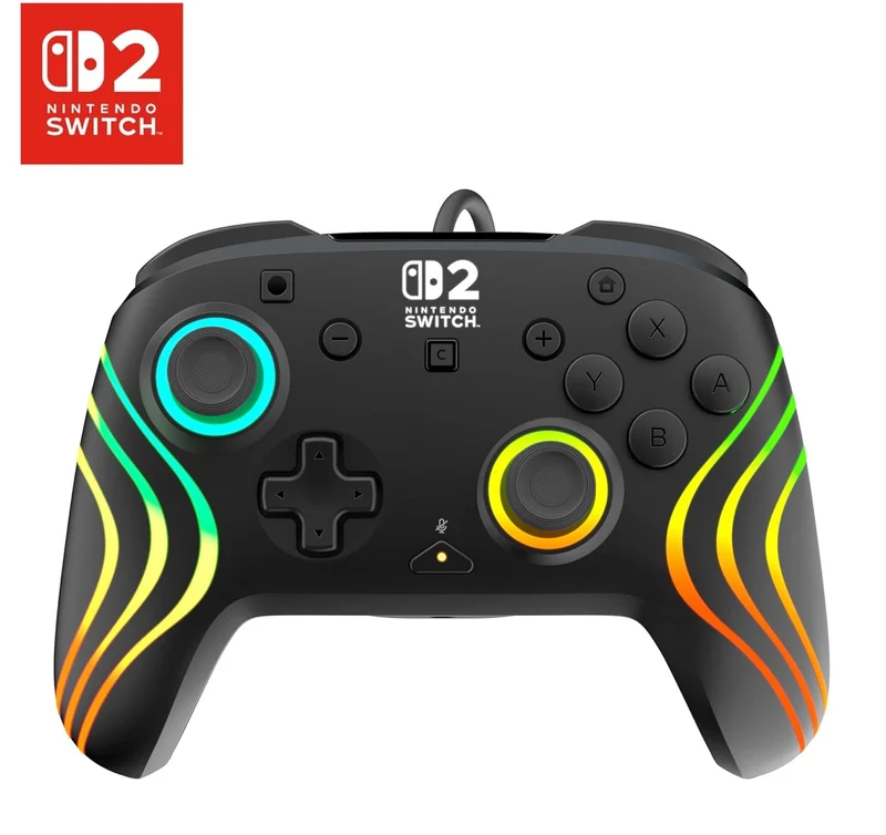 Turtle Beach - Afterglow (Nero) - Controller Wired RGB Retroilluminato Gaming Cablato per Nintendo Switch 2, Funziona anche con Nintendo Switch/Oled