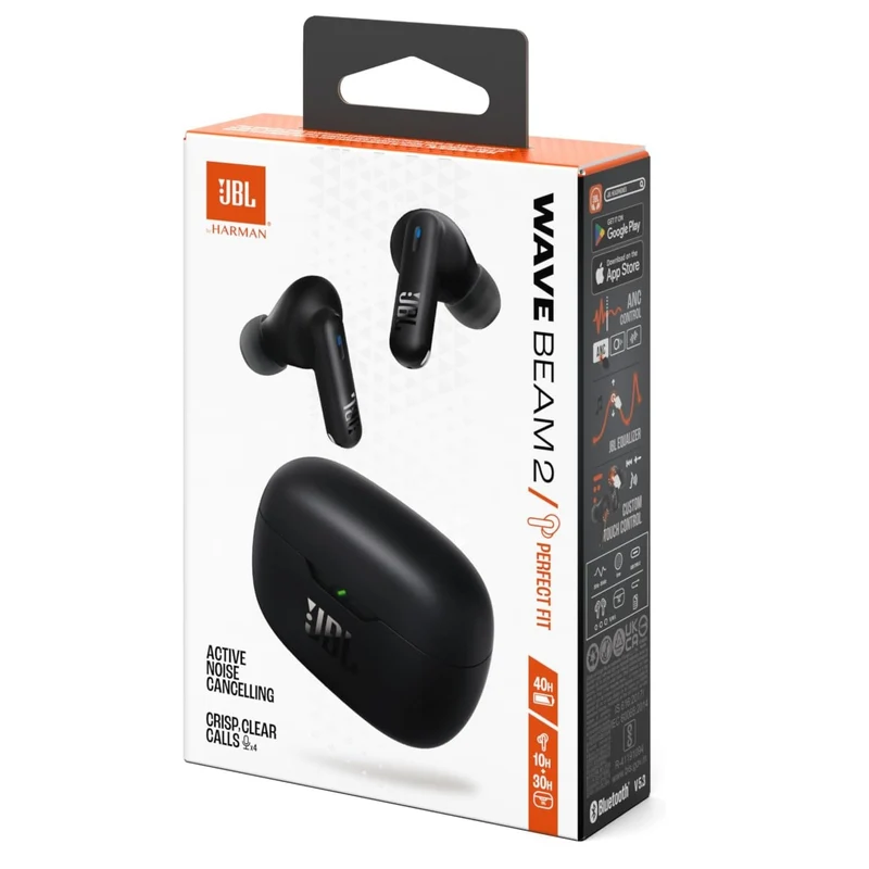 Jbl Auricolari (Wave Beam 2) Perfect Fit, In-Ear, Ip54, Cuffie Connessione Multipoint Bluetooth True Wireless Senza Filo, Cancellazione del Rumore, 40 ore di autonomia, Black/Nero