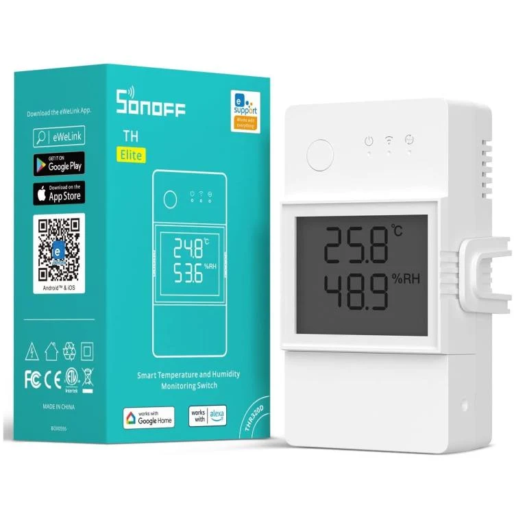 Sonoff Thr320D Th Elite Smart Wifi Interruttore + Lcd Temperatura Umidità Alexa