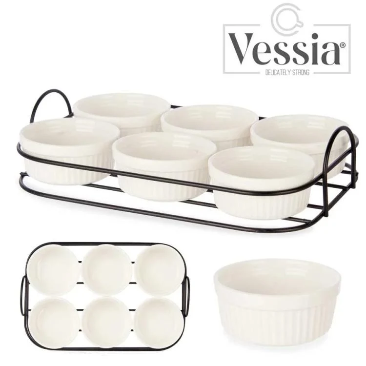 Set 6 Pezzi Antipastiera Porcellana Con Supporto Vassoio Aperitivo Ciotole Salse