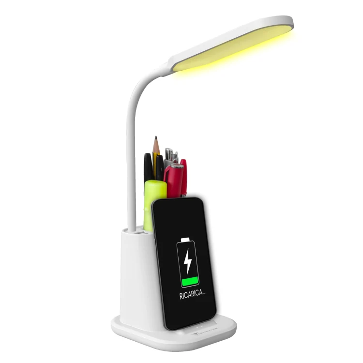 Techmade Lampada Da Tavolo Touch 3C Con Ricarica Wireless Smartphone Portapenne