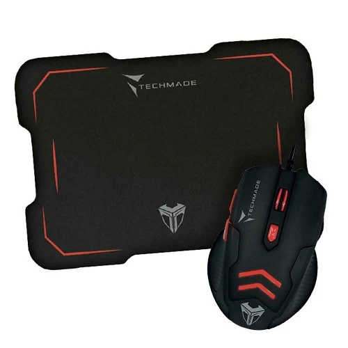 Techmade Kit Mouse Usb + Tappetino Gaming Led Rosso Desktop Mousepad Pc Notebook