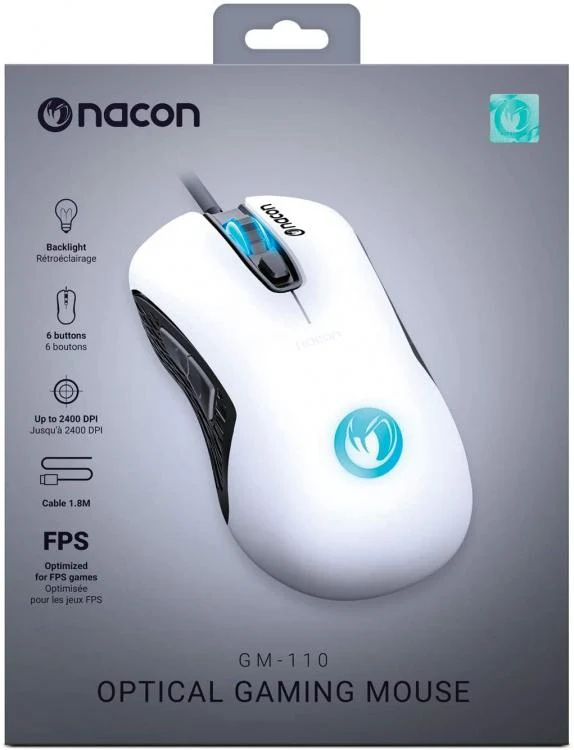 Nacon Gaming Mouse Ottico Wired Gm-110 Bianco 6 Pulsanti Windows Pc Console
