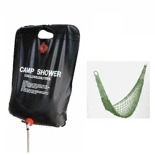Kit Amaca Da Giardino In Nylon 200 X 80 + Doccia Solare Da Campeggio Estate Mare