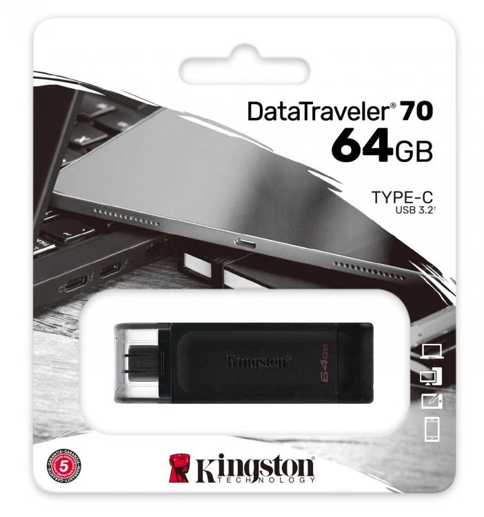 Kingston Pendrive 64GB DataTraveler USB-C 3.2 DT70/64GB Chiavetta Memoria Drive Flash Type C Nero
