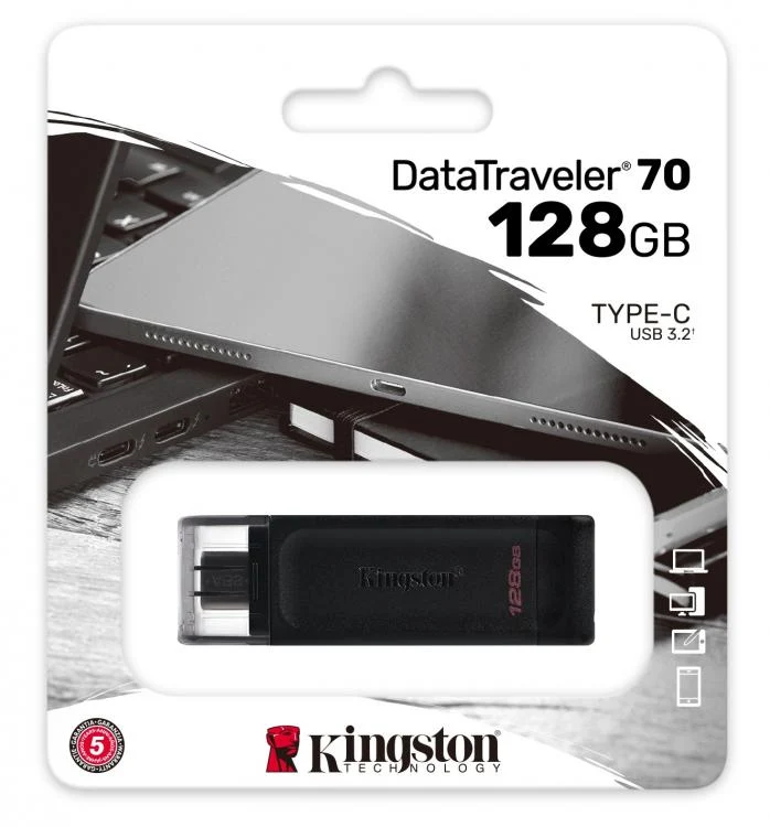 Kingston Pendrive 128GB DataTraveler USB-C 3.2 DT70/128GB Chiavetta Memoria Drive Flash Type C Nero