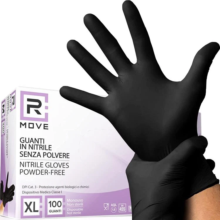 100 Guanti Monouso Nitrile Neri No Polvere Ipoallergenici Alimenti Estetica XL