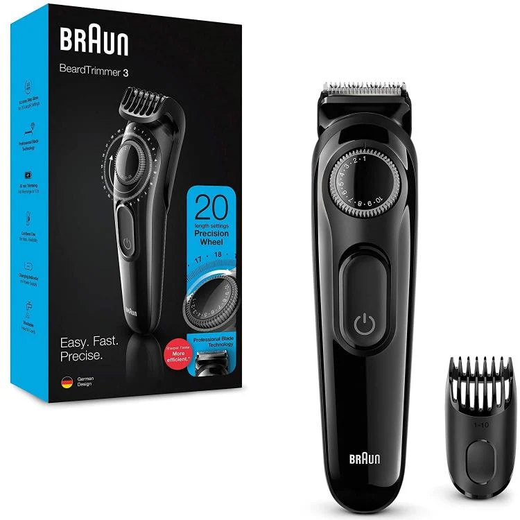 Braun Beard Trimmer 3 Rasoio Elettrico Ricaricabile Tagliacapelli Regolabarba