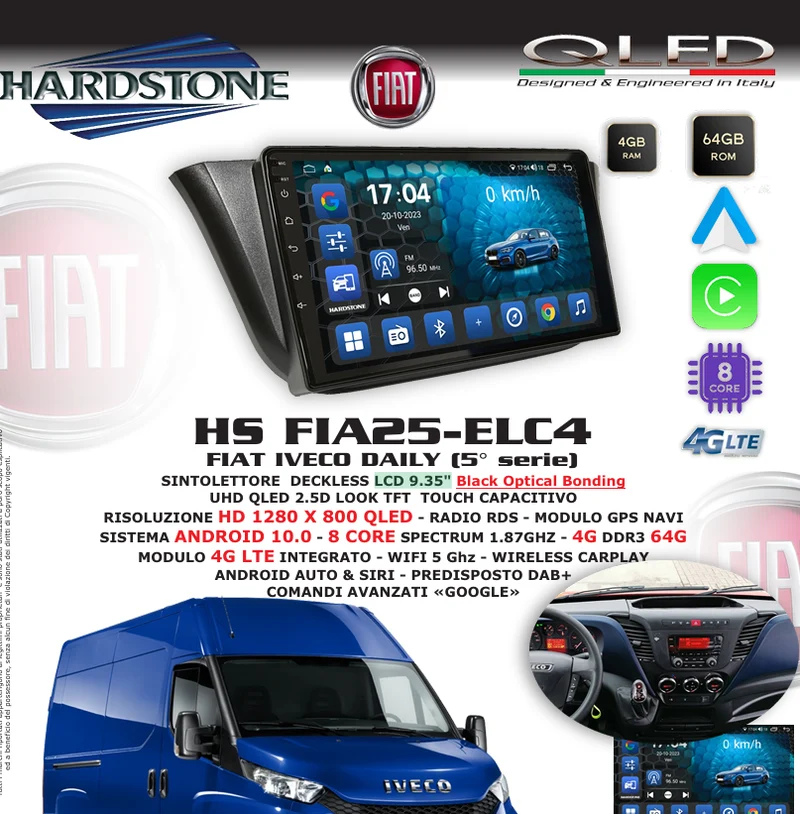 Hardstone HS FIA25-ELC4 Autoradio per FIAT IVECO DAILY (serie 5) LCD 9.35", 8 CORE
