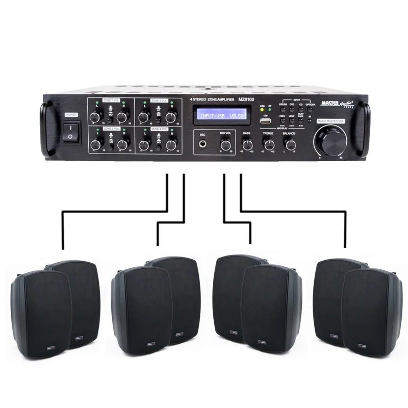 BUNDLE Master Audio: MZ8100/NB600B Amplificatore multizona filodiffusione + 8 casse (BLACK)