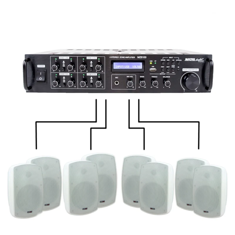 BUNDLE Master Audio: MZ8100/NB600W Amplificatore multizona filodiffusione + 8 casse