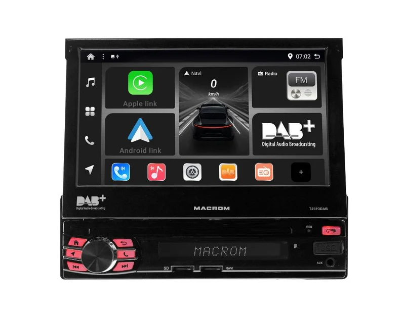 Macrom T6593DAB Sistema multimediale ANDROID 13 display HD 1024x600 7'' motorizzato capacitivo