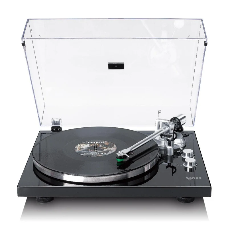 Lenco LBT-215BK Giradischi con Bluetooth 5.2 e USB, braccio e contrappeso in metallo Testina Audio Technica AT-VM95E