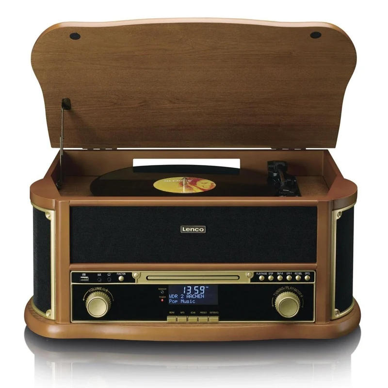 Lenco TCD-2571 Giradischi in legno, connessione USB, Radio e DAB+, Lettore di cassette e CD, Bluetooth, 2 altoparlanti integrati