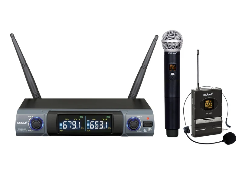 KARMA SET 8302PL Doppio radiomicrofono UHF palmare - archetto