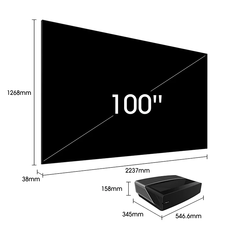 Hisense 100L5F-D12 videoproiettore laser tv con schermo da proiezione fisso telo ALR (UST) da 100" INCLUSO